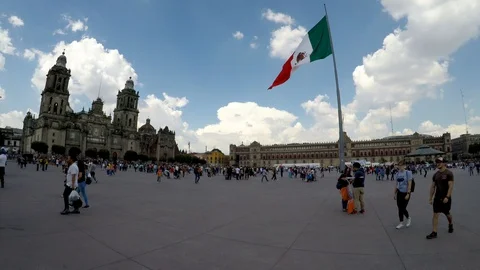 The Mexican flag waving in the Constitution Square of Mexico City. Stock Footage 114306846