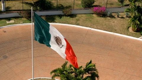 Mexican flag waving-High angle looking down on flag Video stock 107009524
