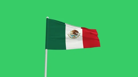 Mexican flag waving in the wind against a green background Stock Footage 281293405