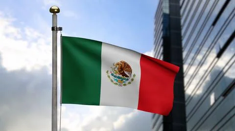 Mexican flag waving in the wind. Close up of Mexico banner blowing, soft silk Ilustración de archivo