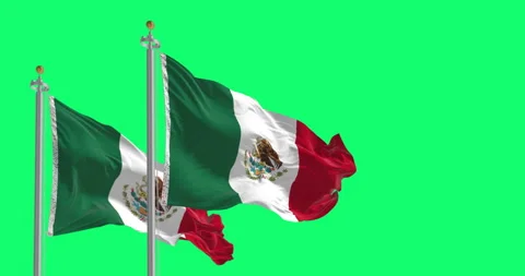 Mexican flags with its coat of arms waving isolated on green background Stock Footage 334630582