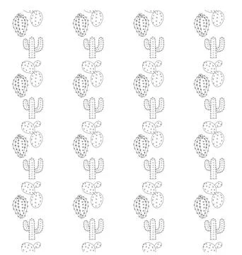 Mexican, flat and plump blooming cacti in doodle style, arranged in stripes Stock Illustration