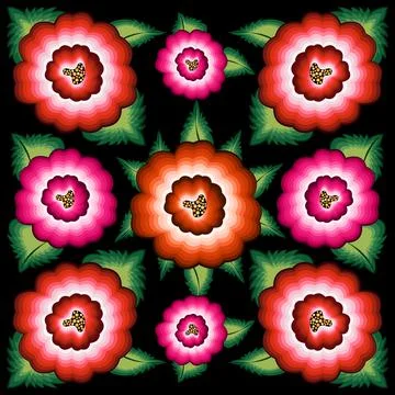 Mexican floral embroidery seamless pattern, colorful native flowers folk design Stock Illustration