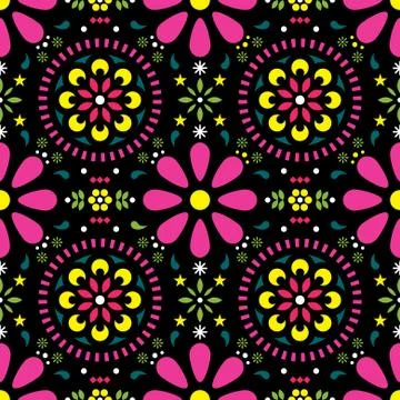 Mexican floral vector seamless pattern, folkl fiesta design Stock Illustration