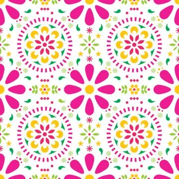 Mexican floral vector seamless pattern, folk art colorful fiesta design Stock Illustration