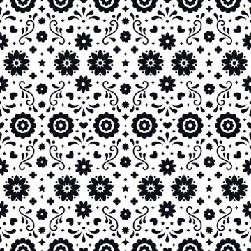 Mexican folk art seamless pattern with flowers on white background. Tradition Stock Illustration