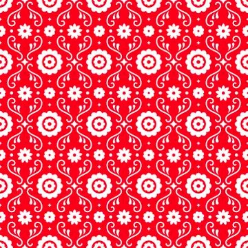 Mexican folk art seamless pattern with flowers on red background. Traditional 스톡 일러스트