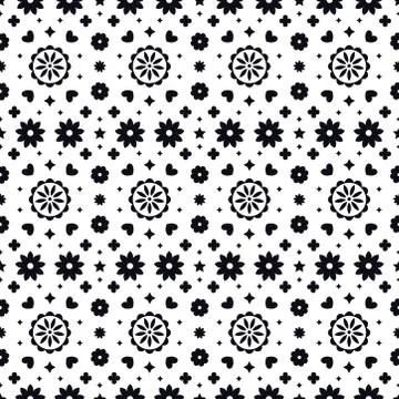 Mexican folk art seamless pattern with flowers on white background. Traditional Stock Illustration