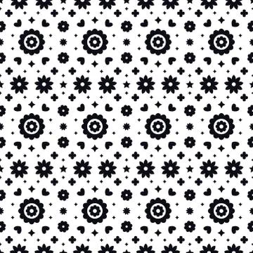 Mexican folk art seamless pattern with flowers on white background. Traditional 스톡 일러스트