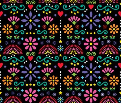Mexican folk art seamless vector pattern, colorful design Stock Illustration