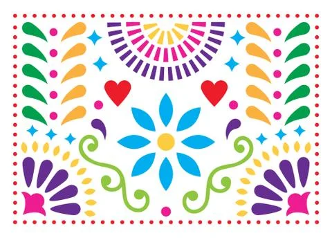 Mexican folk art vector pattern, colorful design with flowers Stock Illustration