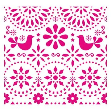 Mexican folk art vector pattern with birds and flowers Stock Illustration