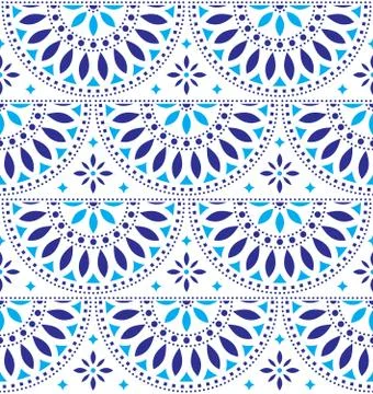 Mexican folk art vector seamless geometric pattern with flowers Stock Illustration
