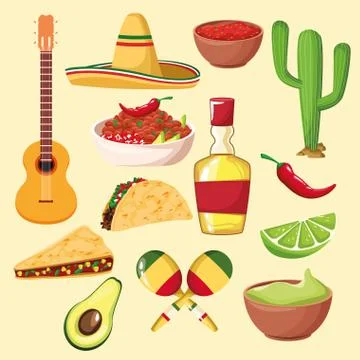 Mexican food and elements Stock Illustration