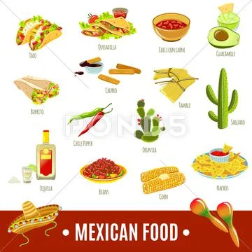 Mexican Food Icon Set Stock Illustration