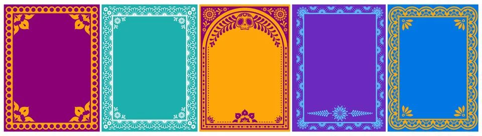 Mexican frames with floral pattern, latino borders Stock Illustration