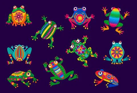 Mexican frog animals with folk pattern of Mexico Illustrazione stock