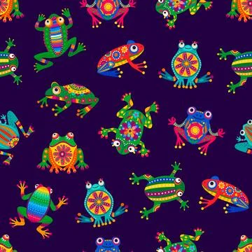 Mexican frogs seamless pattern cartoon background 库存插图