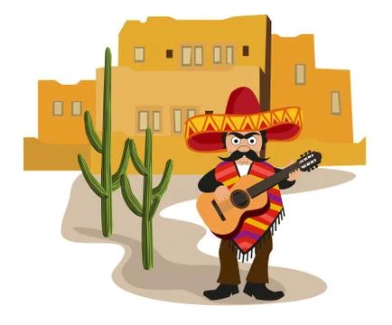 Mexican with guitar Stock Illustration