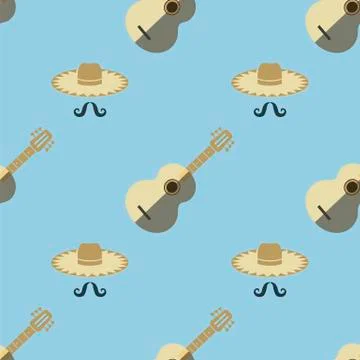 Mexican Guitar Seamless Pattern イラスト素材