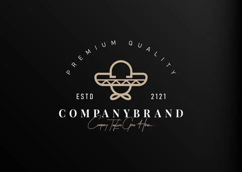 Mexican hat logo design. Vector illustration of simple mexican hat monoline d 스톡 일러스트