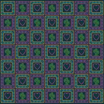 Mexican heart and cactus pattern background vector design Stock Illustration