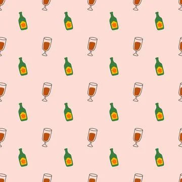 Mexican holiday drinks seamless pattern with bottles Stock Illustration