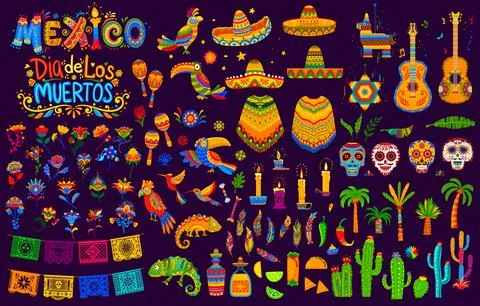 Mexican holiday objects, Dia De Los Muertos set Stock Illustration
