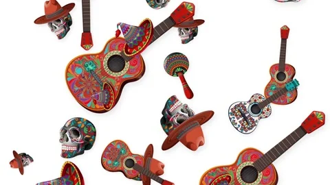 Mexican Holiday Objects Falling on White Background Animation Stock Footage 348124724