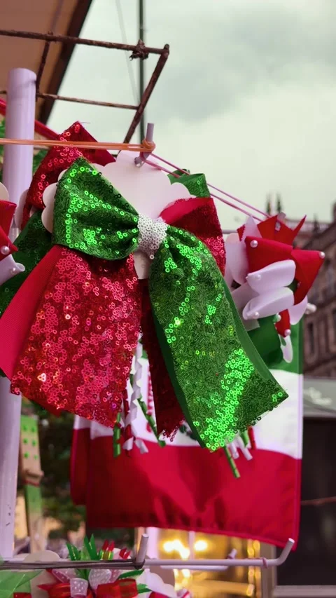 Mexican independence day decorations with red white and green bows in Mexico Stock Footage 346163850