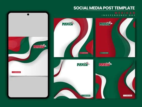 Mexican independence day. Set of carousel template with curves shapes in re.. Stock Illustration