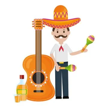 Mexican man with guitar character イラスト素材