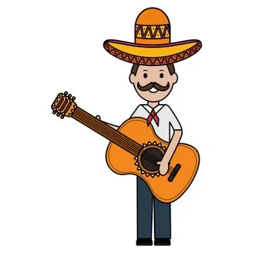 Mexican man with guitar character Stockillustratie