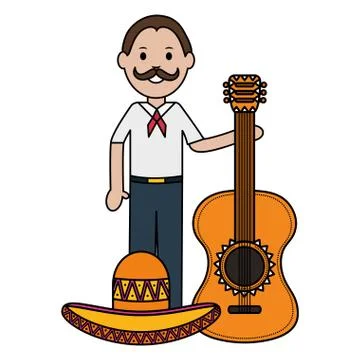 Mexican man with guitar character Stockillustratie
