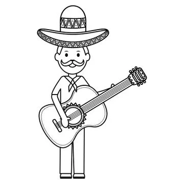 Mexican man with guitar character イラスト素材