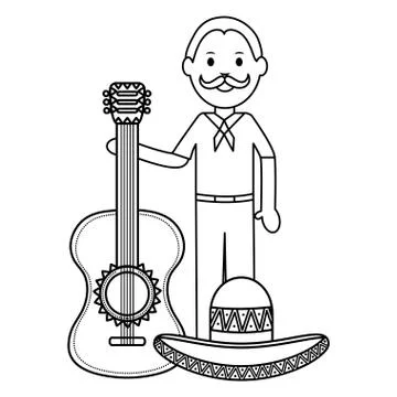 Mexican man with guitar character Stockillustratie