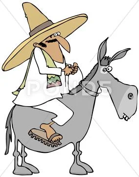 Mexican man riding a donkey Stock Illustration