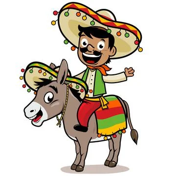 Mexican man riding a donkey. Vector illustration Stock Illustration