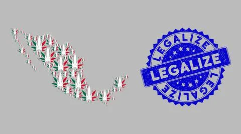 Mexican Map Pattern of Mexican Cannabis Icons and Grunge Legalize Watermark Stock-Illustration