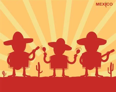 Mexican men playing instruments.Vector Stock Illustration