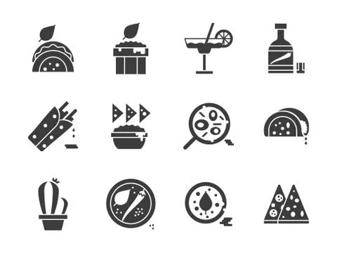 Mexican menu glyph style vector icons set Stock Illustration