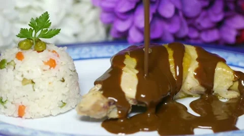 Mexican Mole With Chicken Dish Stock Footage