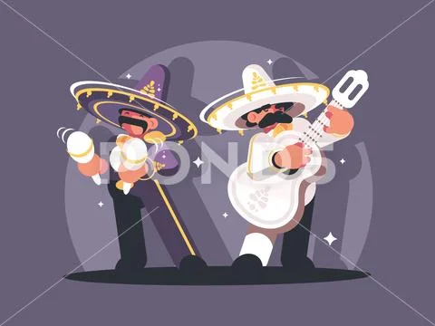 Mexican musicians in sombrero Stock Illustration