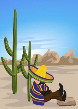 Mexican napping in the desert Stock-Illustration
