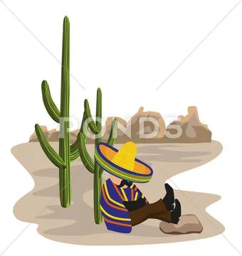 Mexican napping in the desert Stock Illustration