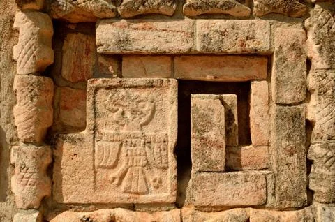 Mexican ornaments and symbols on the pyramids of the maya of yucatan Stock Photos