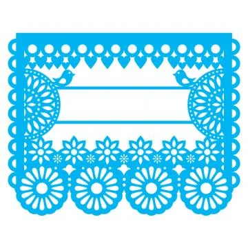 Mexican Papel Picado blank text template design - traditional vector garland Stock Illustration