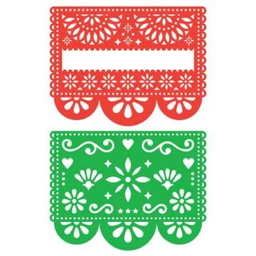 Mexican Papel Picado vector template design set, cutout decorations イラスト素材