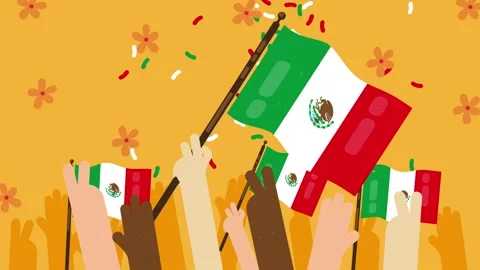 Mexican party with flags and typical hats animation 4k Video stock 251927158