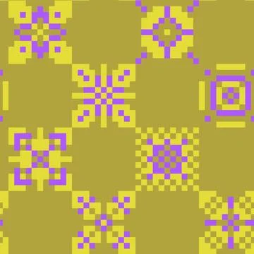 The Mexican pattern is made up of purple and yellow squares of different tone Stock Illustration